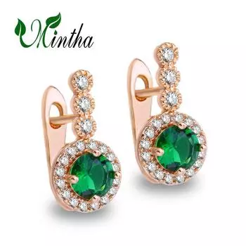 Серьги-клипсы MINTHA, модные серьги цвета розового золота, свадебные повседневные модные украшения, серьги с зеленым фианитом для женщин, свадебные серьги A