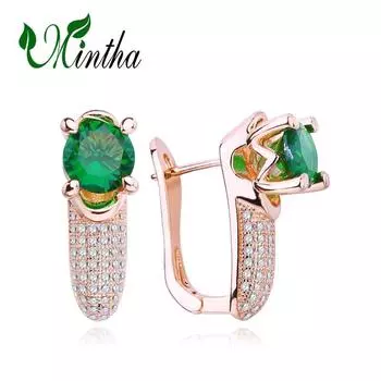 Серьги-клипсы MINTHA, модные серьги цвета розового золота, свадебные повседневные модные украшения, серьги с зеленым фианитом для женщин, свадебные серьги A