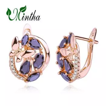 Серьги-клипсы MINTHA, модные серьги-клипсы цвета розового золота, модные украшения, черный цирконий, геометрические серьги-капли для женщин, геометрические серьги A