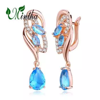Серьги-клипсы MINTHA, модные серьги цвета розового золота, свадебные повседневные модные украшения, серьги с синим цирконием для женщин, свадебные серьги A