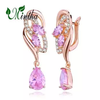 Серьги-клипсы MINTHA, модные серьги цвета розового золота, свадебные повседневные модные украшения, серьги с синим цирконием для женщин, свадебные серьги A