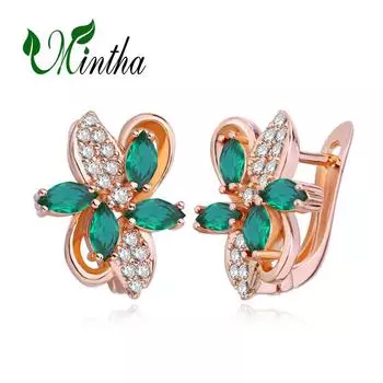 Серьги-клипсы MINTHA, модные серьги цвета розового золота, свадебные повседневные модные украшения, серьги с зеленым фианитом для женщин, свадебные серьги A
