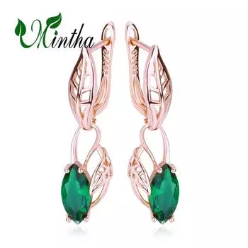 Серьги-клипсы MINTHA, модные серьги цвета розового золота, модные украшения с кубическим цирконием, серьги с зелеными листьями для женщин, день рождения, рождественский подарок A