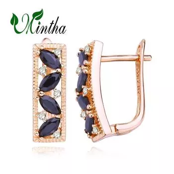 Серьги-клипсы MINTHA, модные серьги цвета розового золота, модные украшения, черный цирконий, серьги-капли с геометрической формой для женщин, серьги с геометрической формой A