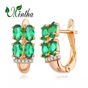 Серьги-клипсы MINTHA, модные серьги цвета розового золота, свадебные повседневные модные украшения, серьги с зеленым фианитом для женщин, свадебные серьги A