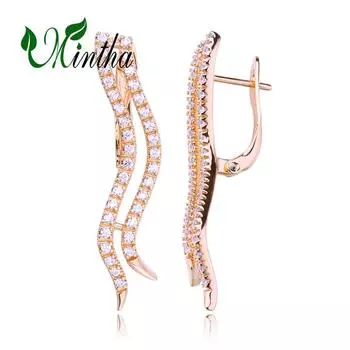 Серьги-клипсы MINTHA, модные серьги цвета розового золота для свадьбы, повседневные модные украшения, длинные серьги с кубическим цирконием и геометрией для женщин, свадебные серьги с геометрией A