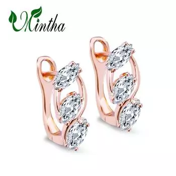 Серьги-клипсы MINTHA, модные серьги цвета розового золота, свадебные повседневные модные украшения, серьги с кубическим цирконием для женщин, свадебные серьги с геометрией A