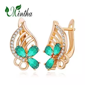 Серьги-клипсы MINTHA, модные серьги цвета розового золота, свадебные повседневные модные украшения, серьги с красным фианитом для женщин, свадебные серьги A