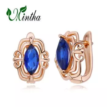 Серьги-клипсы MINTHA, модные серьги цвета розового золота, свадебные повседневные модные украшения, серьги с синим цирконием для женщин, свадебные серьги A