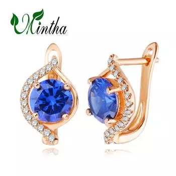Серьги-клипсы MINTHA, модные свадебные повседневные модные украшения, серьги с синим цирконием для женщин, серьги цвета розового золота A