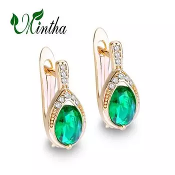 Серьги-клипсы MINTHA, модные свадебные повседневные модные украшения, серьги с зеленым фианитом для женщин, свадебные серьги A