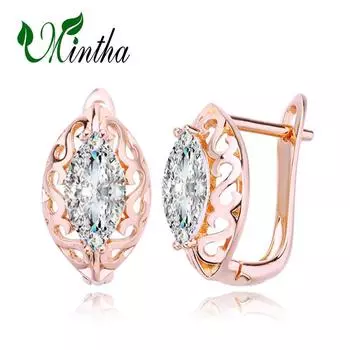 Серьги-клипсы MINTHA, модные свадебные повседневные серьги цвета розового золота, модные украшения, серьги с кубическим цирконием для женщин, круглые свадебные серьги A