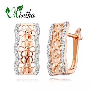 Серьги-клипсы MINTHA, модные свадебные повседневные модные ювелирные изделия, серьги с кубическим цирконием для женщин, серьги цвета розового золота с цветком A
