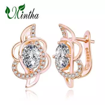 Серьги-клипсы MINTHA, модные свадебные повседневные серьги цвета розового золота, модные украшения, серьги с кубическим цирконием для женщин, круглые свадебные серьги A
