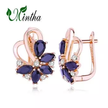 Серьги-клипсы MINTHA с цветком, модные серьги цвета розового золота, модные украшения, черный цирконий, геометрические серьги для женщин, свадебные серьги A