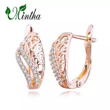 Серьги-клипсы MINTHA, трендовые серьги цвета розового золота, свадебные повседневные модные украшения, серьги с кубическим цирконием для женщин, свадебные серьги с геометрией A