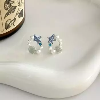 Серьги-клипсы «Морская звезда», «Ракушка», «Жемчуг», Не требуют прокола, Уникальный дизайн для женщин