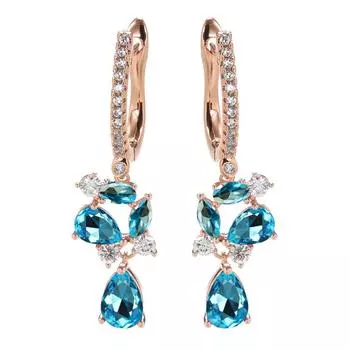 Серьги-клипсы с цветочным узором Aqua Blue Water Drop Stone, многоцветные серьги-клипсы, свадебные серьги цвета античного золота для женщин аква голубой