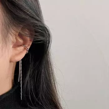 Серьги-клипсы с длинной бахромой, клипса-косточка.