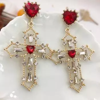 Серьги-клипсы с кристаллами Love Cross в стиле ретро для девочек красного цвета One Size красный