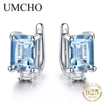 Серьги-клипсы UMCHO с небесно-голубым топазом небесно-голубой