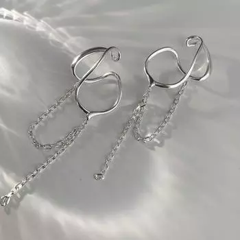 Серьги-клипсы в форме буквы C без пирсинга, корейские, женские, свисающие, в форме ушей серебряный