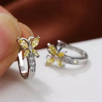 Серьги-клипсы в виде бабочки с кубическим цирконием, желтые циркониевые посеребренные модные украшения, серьги-бабочки для девочек жёлтый