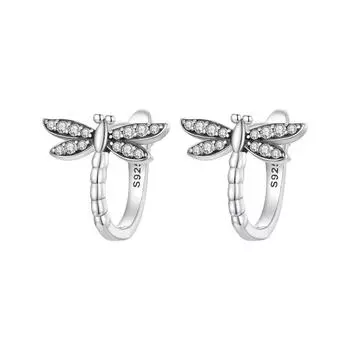 Серьги-клипсы в виде стрекозы из стерлингового серебра 925 пробы с цирконами AAAAA серебряный