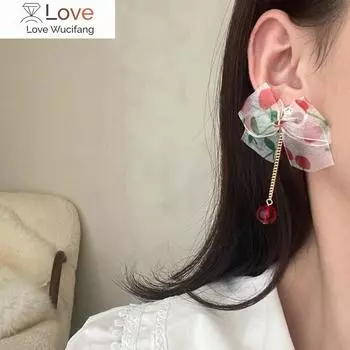 Серьги-клипсы в виде вишен в корейском стиле с милой девушкой-феей, летние, свежие, красные, вишневые, без проколов ушей