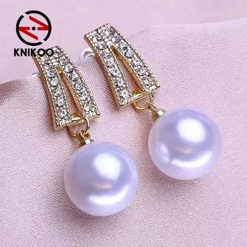Серьги KNIKOO для женщин, модные жемчужные серьги, ювелирные изделия для свадьбы, невесты, вечерние серьги, подарки золотой