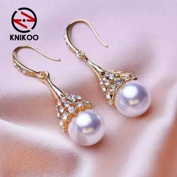 Серьги KNIKOO для женщин, модные жемчужные серьги, ювелирные изделия для свадьбы, невесты, вечерние серьги, подарки золотой