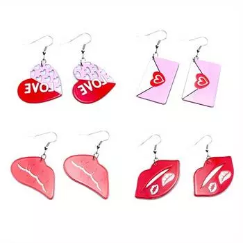 Серьги ко Дню святого Валентина для женщин и девочек, милые красные акриловые серьги с подвеской в виде сердца и губ, серьги с подвеской в виде письма, подарок любовнику, ювелирные изделия