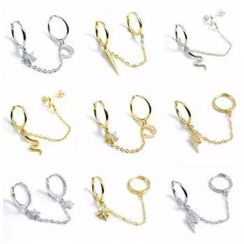 Серьги-кольца Aide из стерлингового серебра 925 пробы с двойным отверстием, круглые серьги-кольца с цирконием, луной, звездой и молнией, серьги для пирсинга