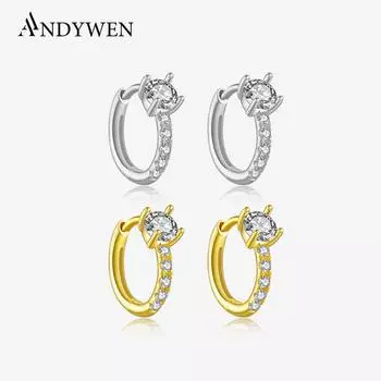 Серьги-кольца ANDYWEN из стерлингового серебра 925 пробы, женские серьги, серьги с нерегулярным кубическим цирконием, ювелирные украшения в подарок m серебряный