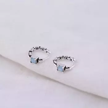 Серьги-кольца Anenjery Blue Zircon Geometric Square Hoop для женщин, универсальные серьги в стиле ретро, уникальные ювелирные изделия, подарки белый