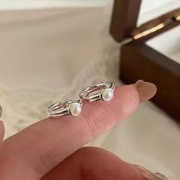 Серьги-кольца Anenjery Geometric Compact с имитацией жемчуга для женщин, простые, атмосферные, темпераментные, ювелирные изделия, подарок белый