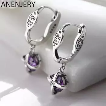 Серьги-кольца ANENJERY с фиолетовым цирконием и буквами для женщин, индивидуальный дизайн, аксессуары для пожилых людей aretes brincos