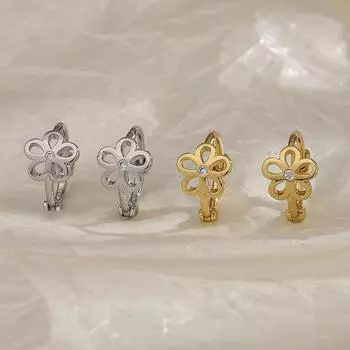 Серьги-кольца Anenjery Zircon Hollow Flower Hoop для женщин, простые, милые, изысканные, компактные, новые серьги, ювелирный подарок белый