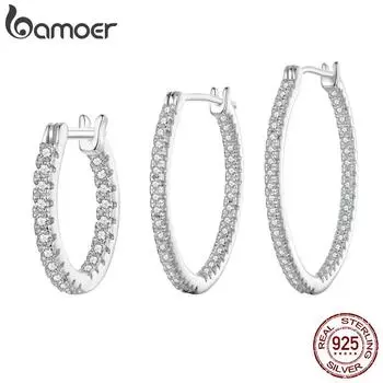 Серьги-кольца BAMOER из стерлингового серебра 925 пробы с кубическим цирконием, легкие гипоаллергенные серьги-кольца с покрытием из белого золота для женщин BSE1023