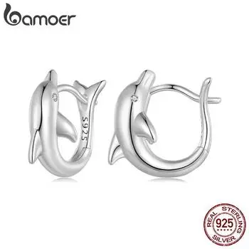 Серьги-кольца BAMOER из стерлингового серебра 925 пробы с дельфином, платиновым покрытием, оригинальный дизайн, пряжки для ушей для женщин, вечерние ювелирные украшения, подарки 925 silver