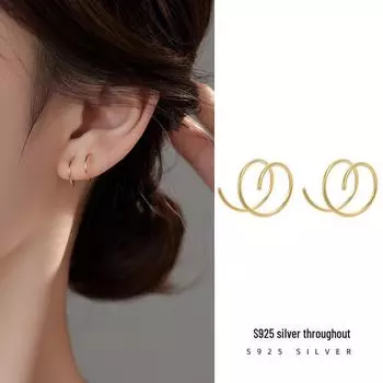 Серьги-кольца Banyan Tree S925 из серебра в форме спирали для мужчин и женщин серебряный