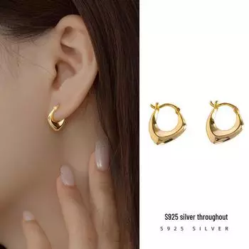 Серьги-кольца Banyan Tree S925 Silver Geometric Hoop — корейский и европейский стиль моды для женщин ES1714 белого золота