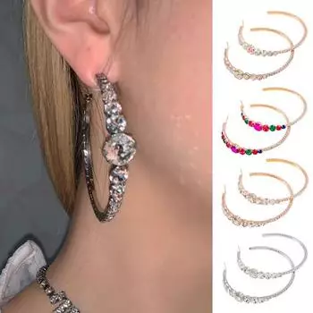 Серьги-кольца, большой круг, неаллергенный, гальваника, блестящие стразы, инкрустированные украшения, никель, бесплатная вечеринка разноцветный