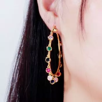 Серьги-кольца CMM Noble Round AAA с кубическим цирконием желтого и золотого цвета разноцветный