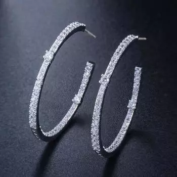 Серьги-кольца CMM с двойным боковым цирконием круглого серебряного цвета серебряный