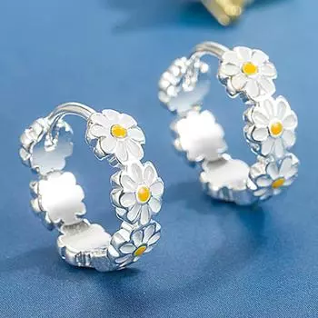 Серьги-кольца Daisy Hoop, модные летние серьги из серебра 925 пробы для девочек