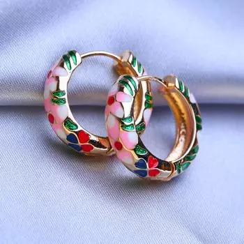 Серьги-кольца для женщин и девочек, модные разноцветные цветочные золотые модные круглые серьги, ювелирные изделия, подарок розовый