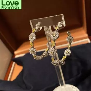 Серьги-кольца для женщин S925 Высококачественные серьги с кристаллами Кольцо Темперамент Ретро Тенденция Онлайн Знаменитости Ювелирные Изделия Подарок