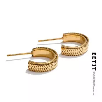 Серьги-кольца Eetit 15 мм в форме буквы C, модные, повседневные, водонепроницаемые, из настоящего золота с покрытием PVD, шикарные, золотого и серебряного цвета, ювелирные изделия для женщин золотой