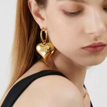 Серьги-кольца Heart Huggie Hoop, асимметричные большие серьги для женщин, золотые украшения, подарок девушке золотой